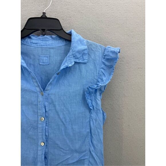 120% Lino Womens Blue Linen Flutter Eyelet Tiered Button Down Midi Dress Size 44 - Picture 9 of 11